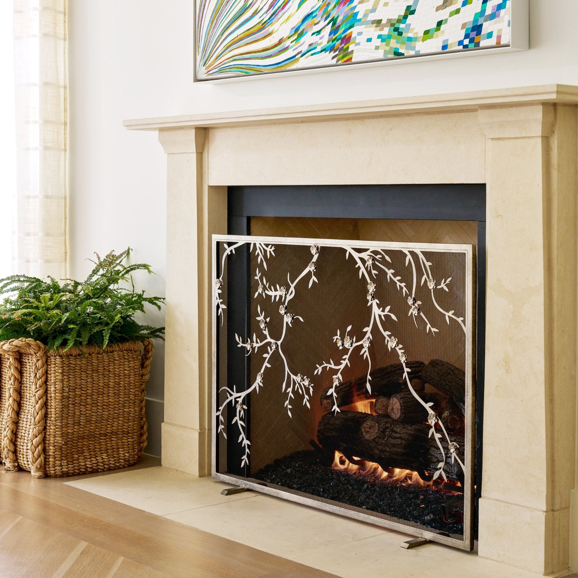 Plum Blossom Fireplace Screen