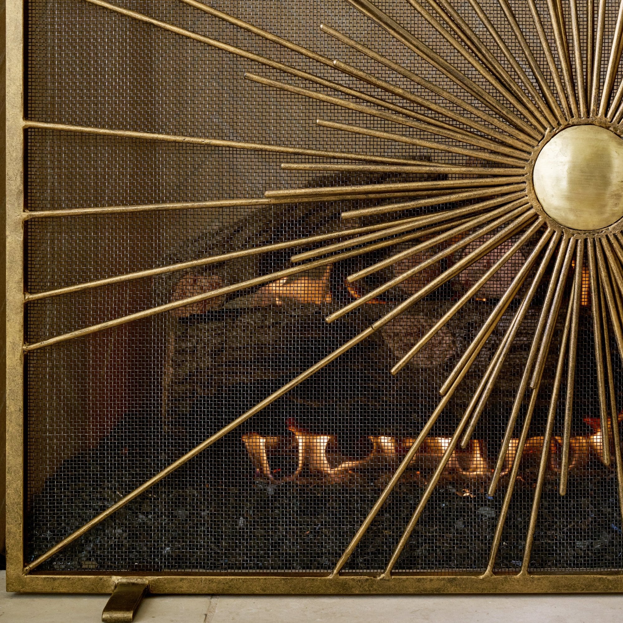 Sunburst Fireplace Screen in Aged Gold