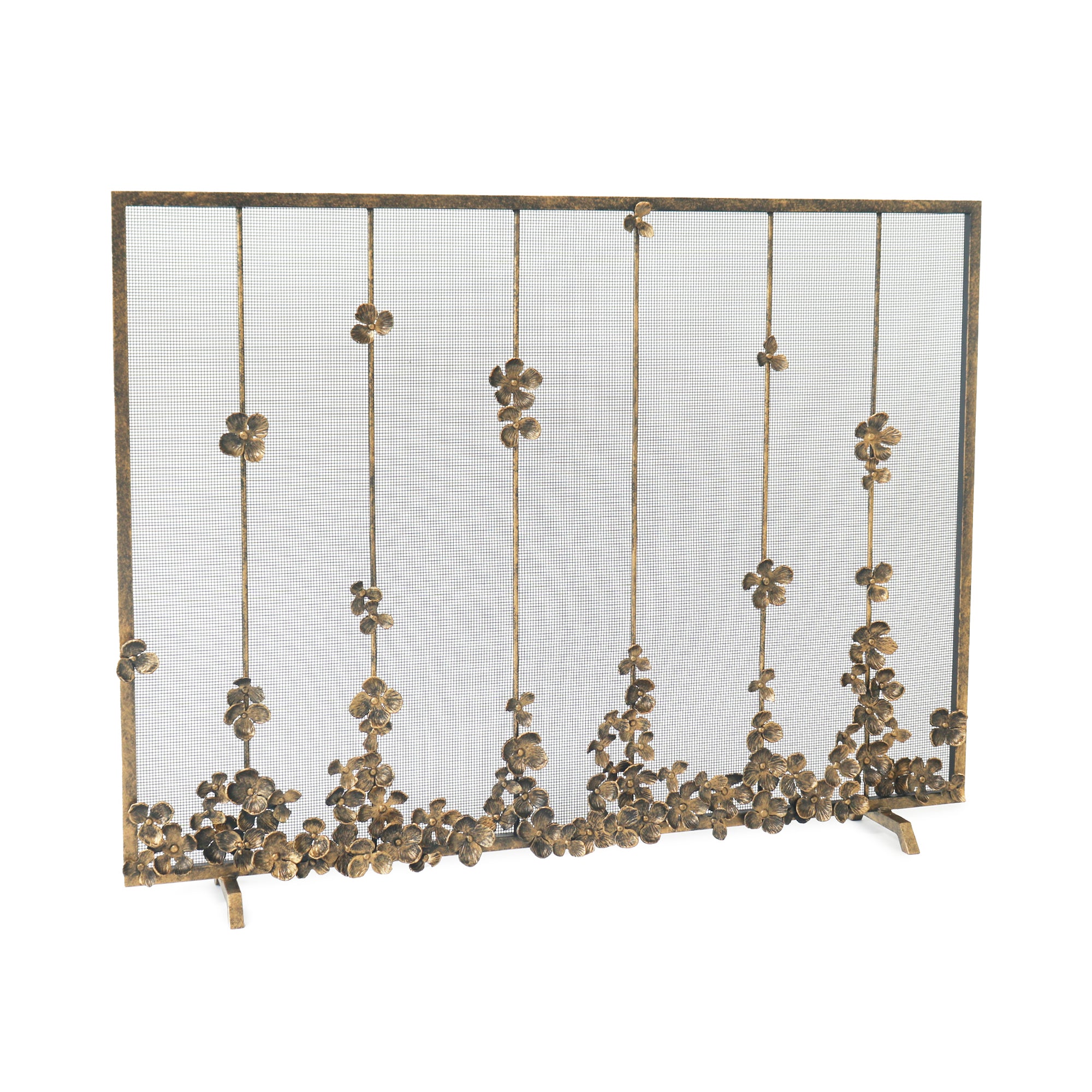 Cascading Blooms Fireplace Screen in Aged Gold