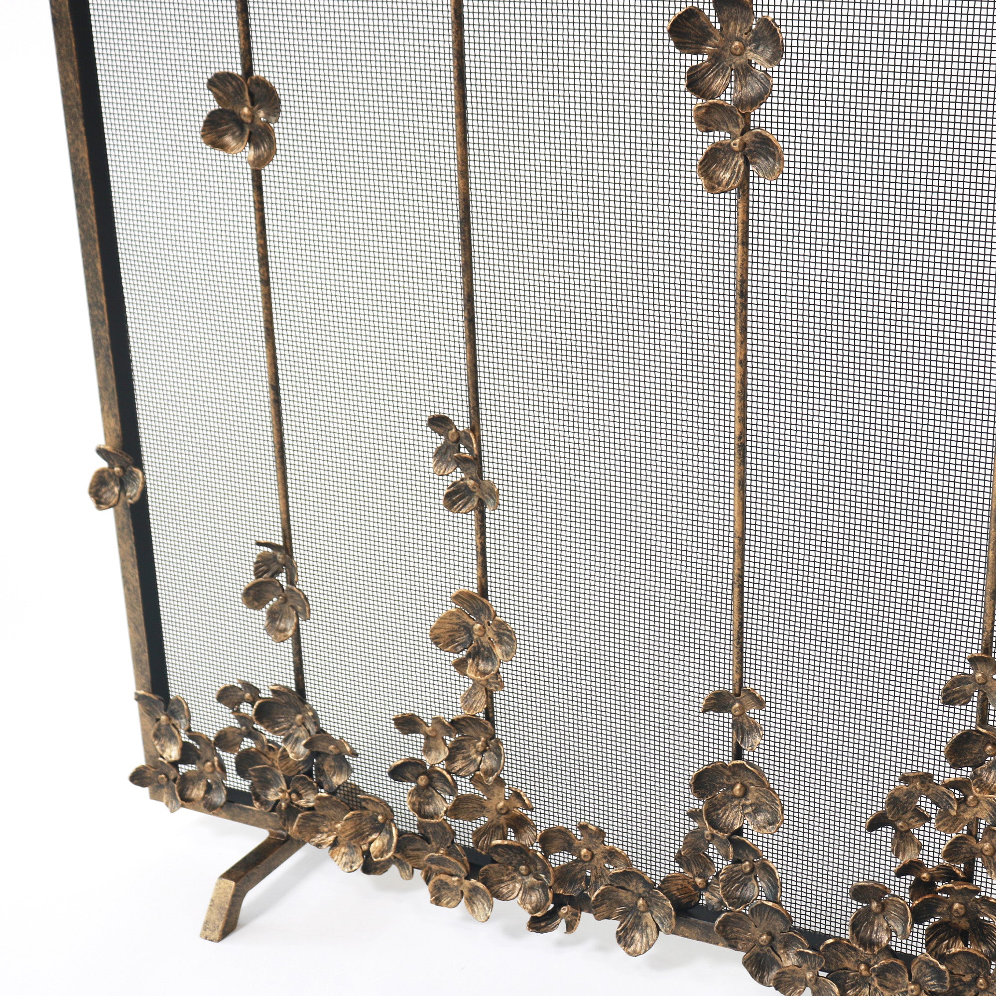 Cascading Blooms Fireplace Screen in Aged Gold