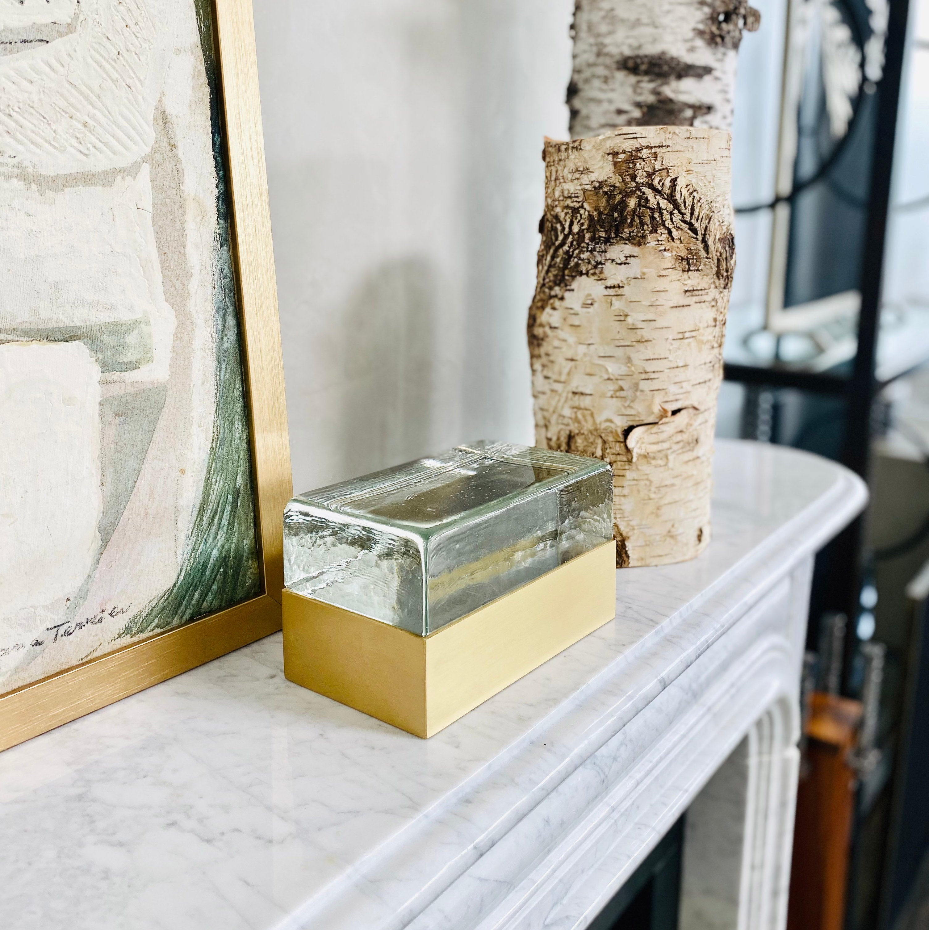 Satin Brass Box with Cast Glass Top